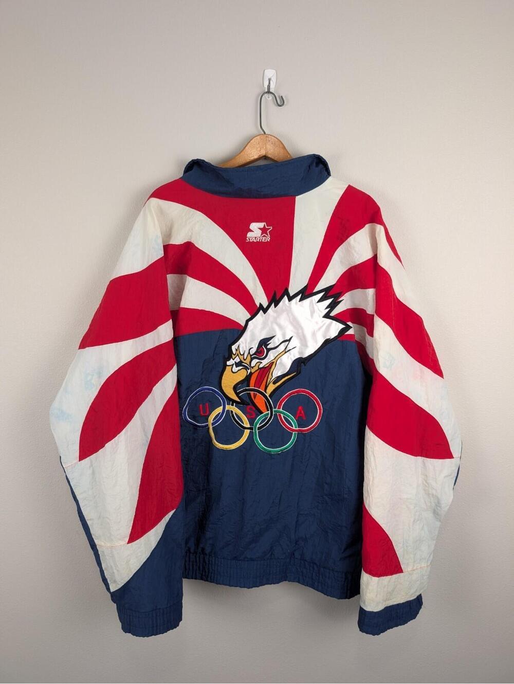 Vintage Starter Olympics USA Screaming Eagle Mens L Windbreaker Jacket *READ*